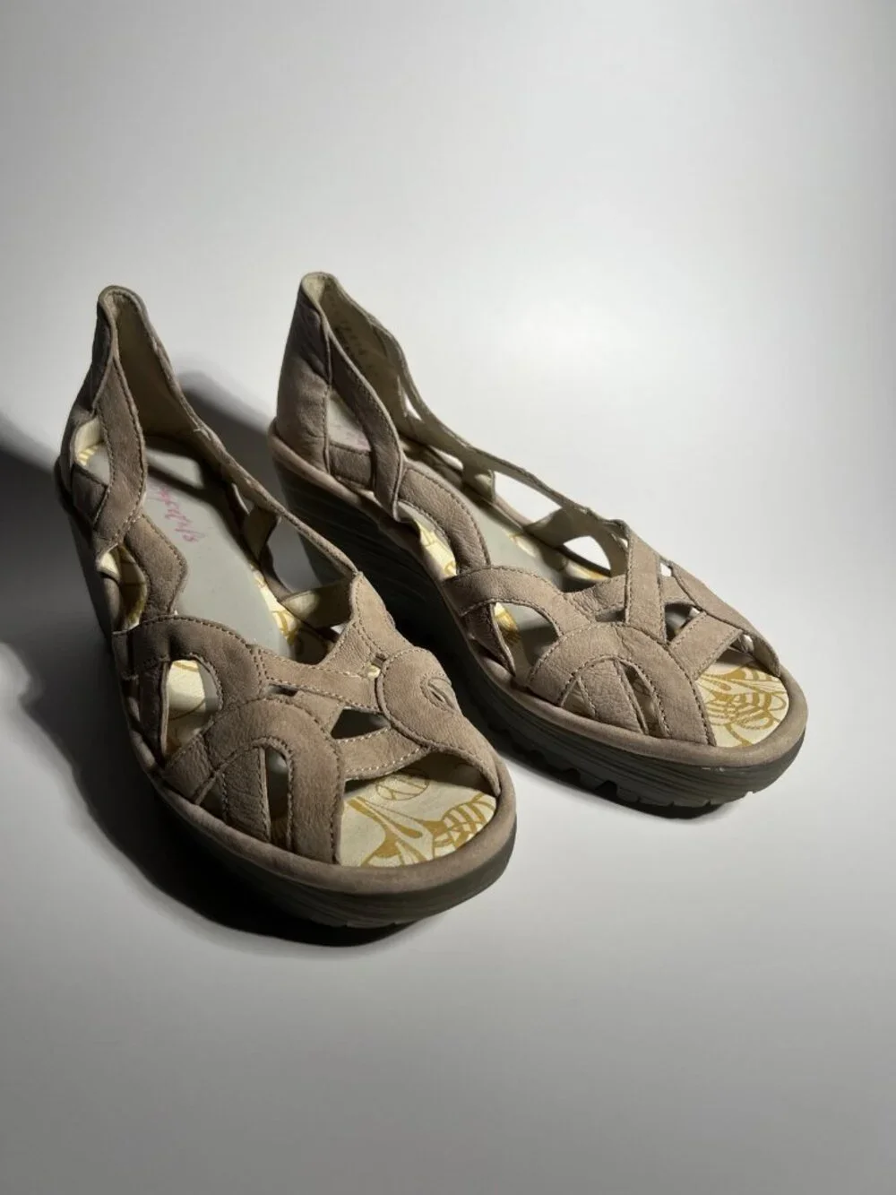 Fly London Yadi Leather Wedge Shoes Olive Green Women’s EU 38 US 7.5
